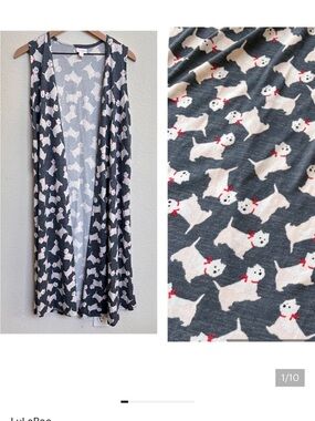 LuLaRoe "Joy'" Long Duster Vest White Terrier (Westie) dog print size S